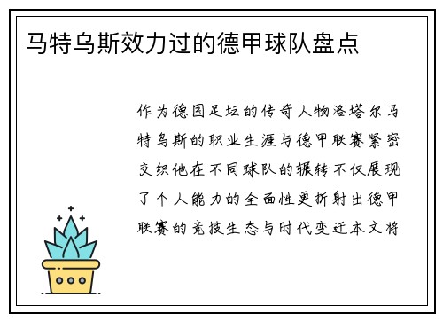 马特乌斯效力过的德甲球队盘点